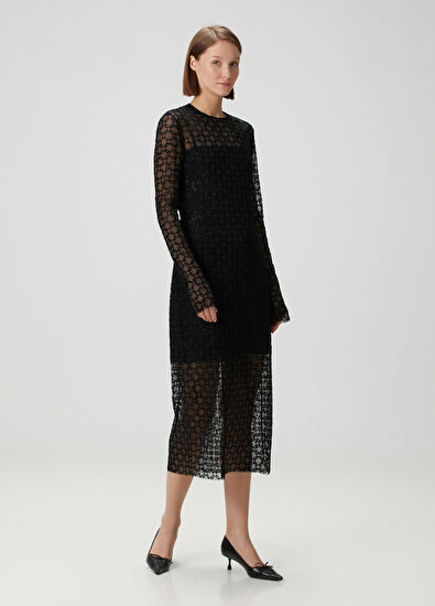 Givenchy Siyah Monogram Midi Tül Kokteyl Elbise - 3