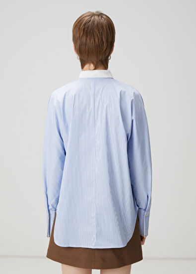 Beymen Club Blue Striped Embroidered Detailed Shirt - 6