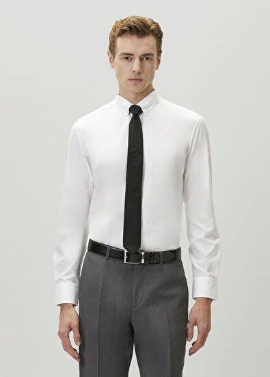 Beymen Club Slim Fit White Button-Down Collar Non-Iron Shirt - 3