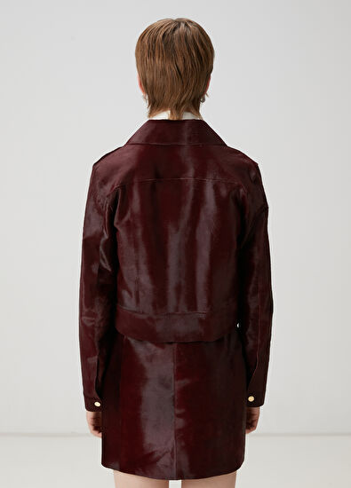 Beymen Club Bordo Tay Tüyü Deri Trucker Ceket - 5