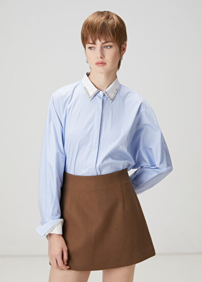 Beymen Club Blue Striped Embroidered Detailed Shirt - 5