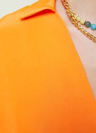 Beymen Club Turuncu Polo Yaka Saten Bluz - 5