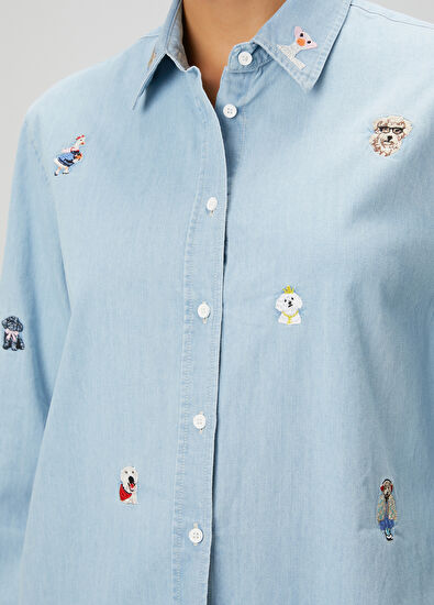 Beymen Club Blue Figure Embroidered Shirt - 7