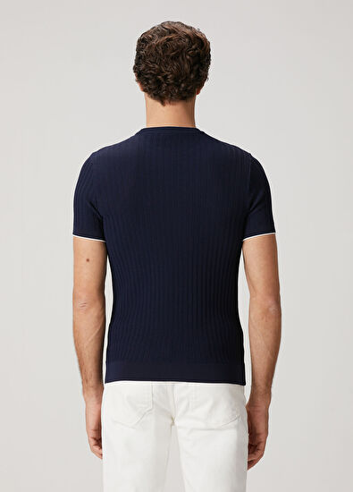 Beymen Club Lacivert Waffle Örgü Dokulu Kısa Kollu Kazak - 6