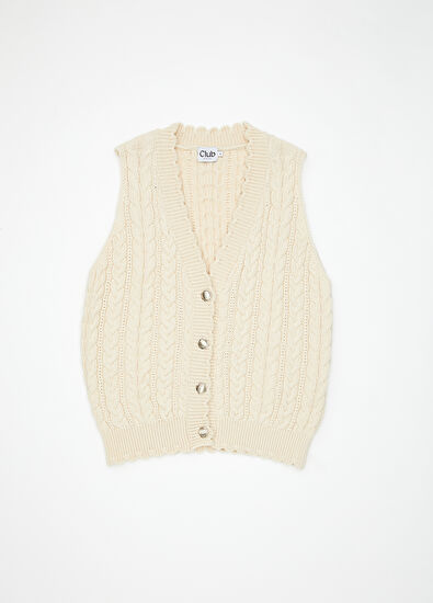 Beymen Club Bej Saç Örgülü Triko Yelek - 7