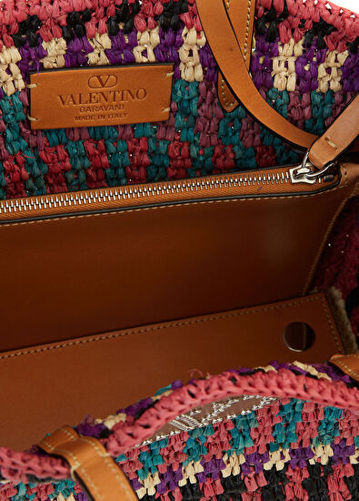 Valentino Garavani VLogo Çok Renkli Kadın Hasır Plaj Çantası - 5