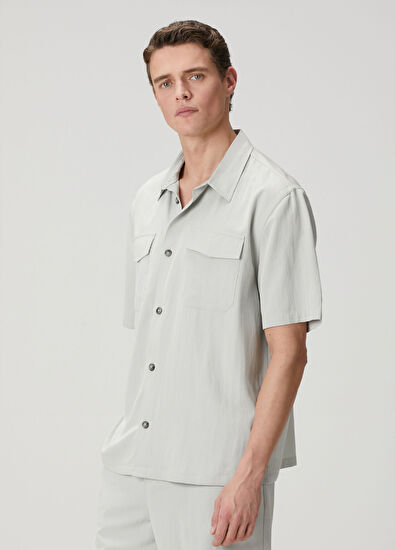 Beymen Club Grey Pockets Oversize Fit Short Sleeve Shirt - 3
