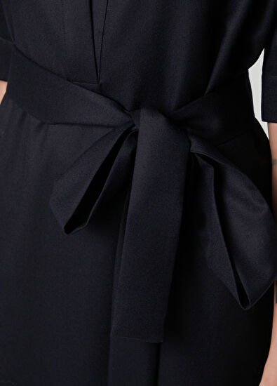 Sa Su Phi Navy Blue Midi Wool Shirt Dress - 5