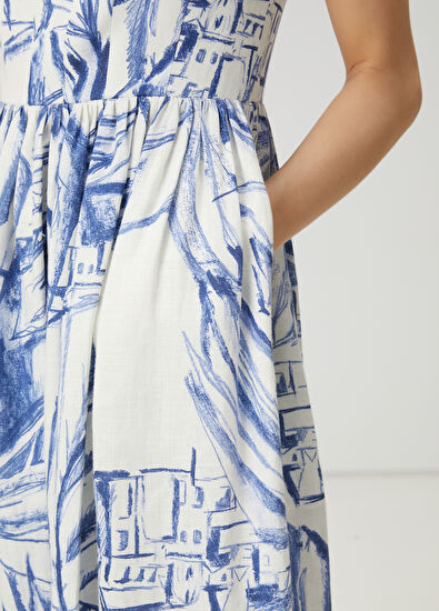 Beymen Club Kırık Beyaz Midi Keten Elbise - 7