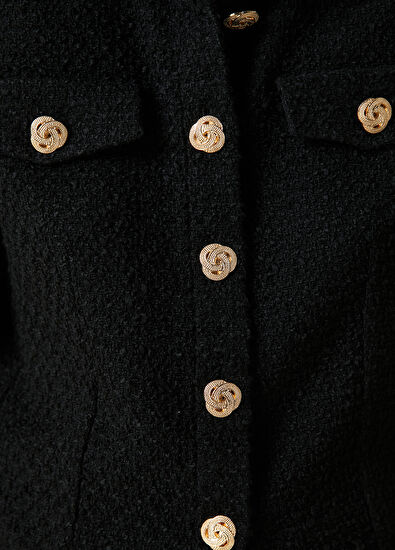 Beymen Club Siyah Gold Düğmeli Tweed Bluz - 5