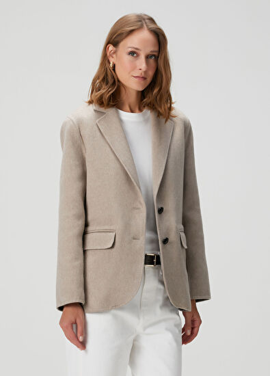 Oversize Vizon Kaşmir Ceket - Görsel 7