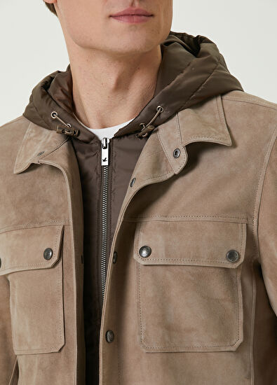 Beymen Club Bej İç Yaka Detaylı Süet Ceket - 5