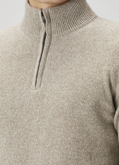 120% Lino Beige Collar Zipper Cashmere Sweater - 5