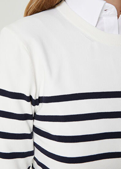 Beymen Club Beyaz Siyah Çizgili Kazak - 5