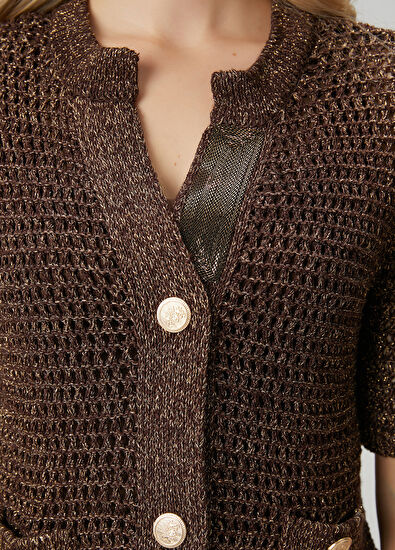 Beymen Club Brown Glitter Openwork Cardigan - 7