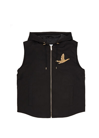 Beymen Club Siyah Kapüşonlu Gold Logolu Yelek - 7