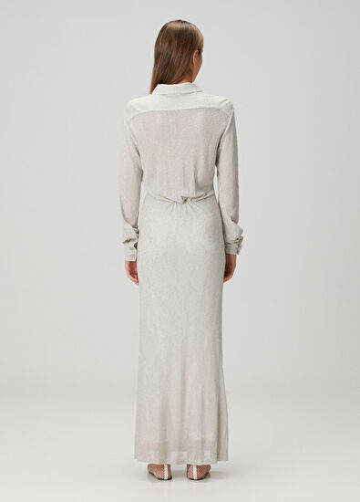 Christopher Esber Metalik Gri Maksi Gömlek Elbise - 4