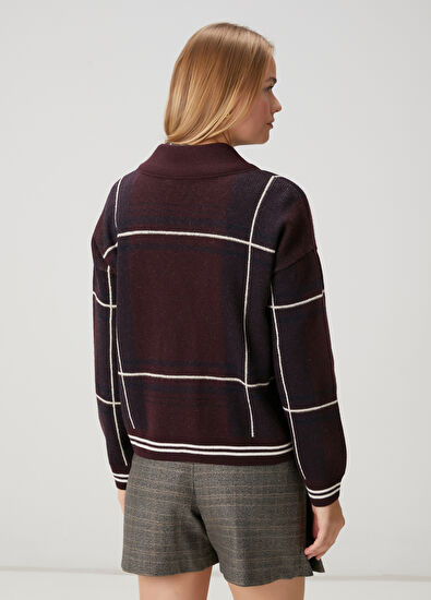 Beymen Club Bordo Ekoseli Yün Hırka - 6