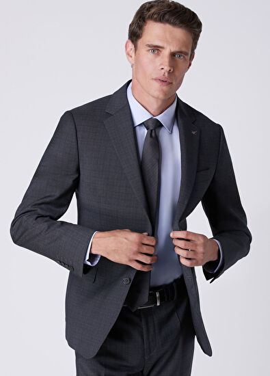 Beymen Club Anthracite Faded Plaid Wool Suit - 5