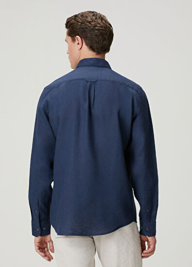 Beymen Club Comfort Fit Lacivert Keten Gömlek - 5