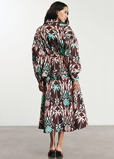 Elissa Studio Sonia Palmiye Desenli Kadın Maxi Etek - 7