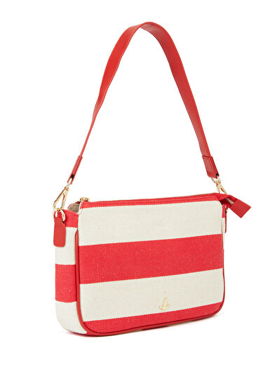Beymen Club Kırmızı Beyaz Çizgili Kadın Keten Çanta - 3