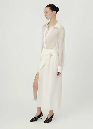 Rawe Cindy Beyaz İpek Kadın Uzun Etek - 4