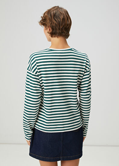 Beymen Club Yeşil Ekru Çizgili Basic Sweatshirt - 5