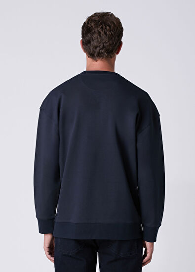 Beymen Club Comfort Fit Navy Blue Goose Embroidered Sweatshirt - 5