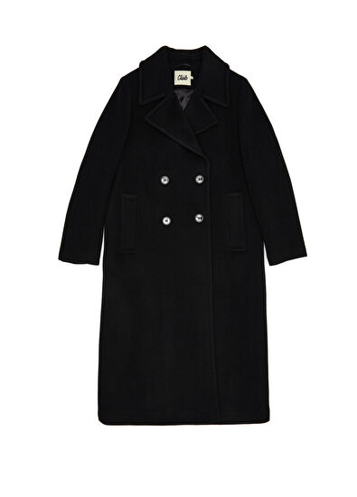 Beymen Club Siyah Kruvaze Yün Kaşe Palto - 7