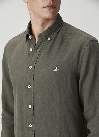 Beymen Club Comfort Fit Haki Keten Gömlek - 6