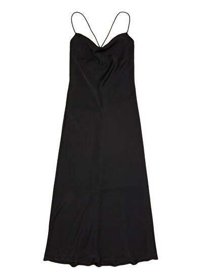 Beymen Club Siyah Sırt Dekolteli Maksi Abiye Saten Elbise - 7