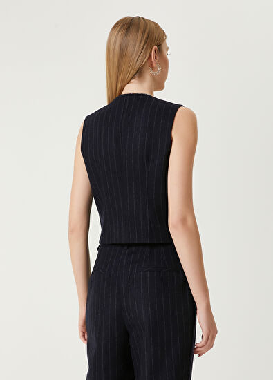 Beymen Club Lacivert Çizgili Yün Yelek - 6