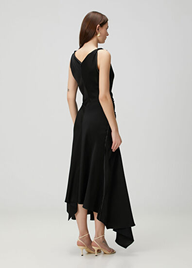 Victoria Beckham Black Asymmetrical Draped Maxi Evening Dress - 4