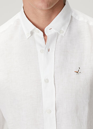 Beymen Club Comfort Fit Beyaz Keten Gömlek - 6