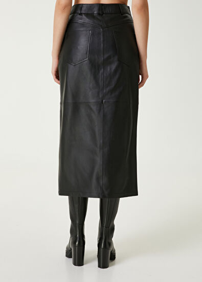 Beymen Club Siyah Midi Deri Kalem Etek - 6