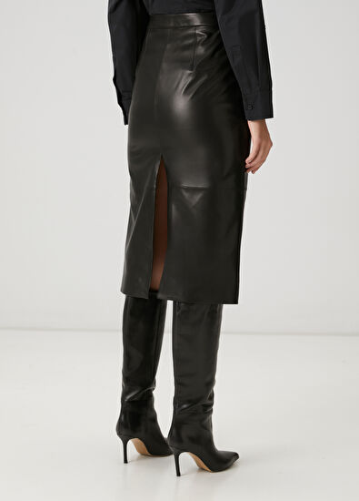 Beymen Club Black Midi Leather Skirt - 4