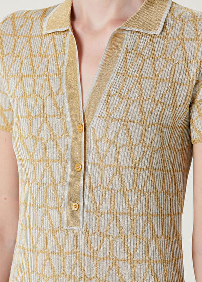 Valentino Bej Geometrik Logo Desenli Midi Elbise - 4