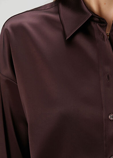 Mürdüm Saten Gömlek - Görsel 9