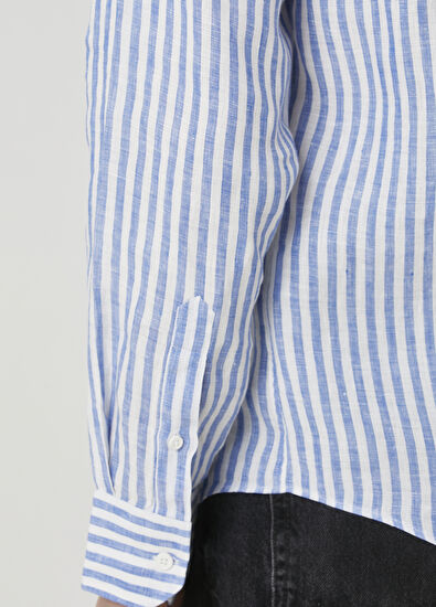 Beymen Club Comfort Fit Mavi Çizgi Desenli Keten Gömlek - 7