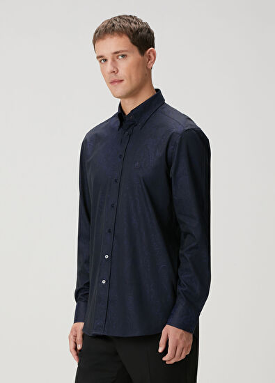 Lacivert Etnik Desenli Gömlek - Görsel 5