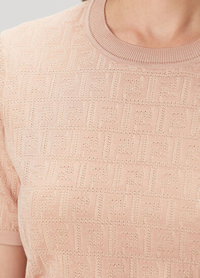 Fendi Pembe Logo Motifli Triko - 5