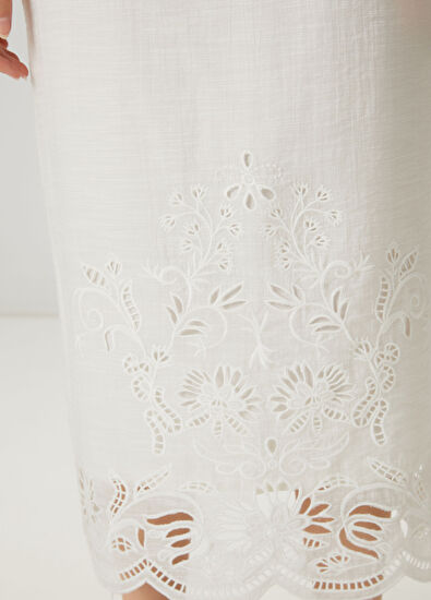 Beymen Club Kırık Beyaz Nakışlı Midi Etek - 5