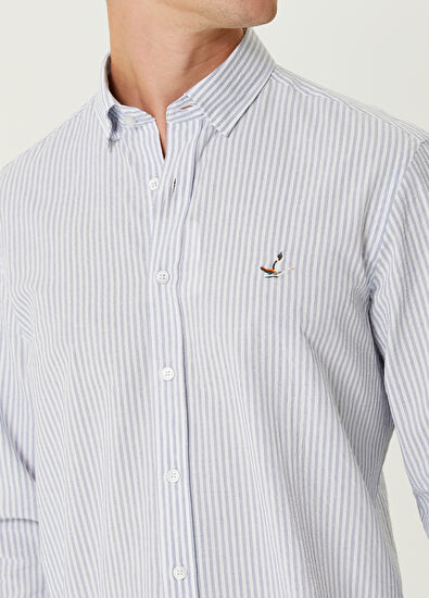 Beymen Club Comfort Fit Light Blue Stripe Patterned Shirt - 6