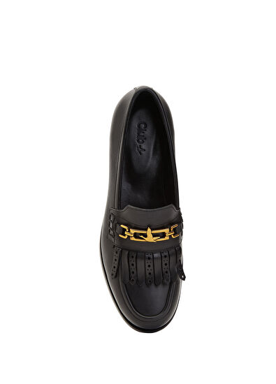 Beymen Club Black Chain Logo Detail Women's Leather Loafer - 4