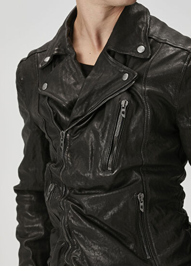 Diesel L-Uncan Koyu Gri Deri Ceket - 5