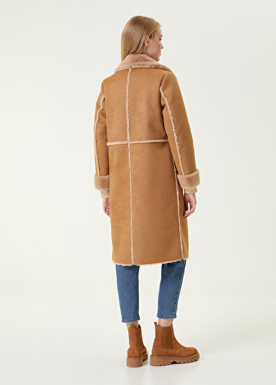 Beymen Club Tab Brown Faux Fur Detailed Suede Coat - 6