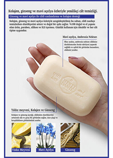 Nesti Dante Philosophia Collagen Yaşlanma Karşıtı Ginseng & Mavi Açelya Katı Sabun 250 gr - 3