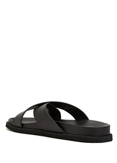 Beymen Club Black Cross Straps Men's Leather Slippers - 3
