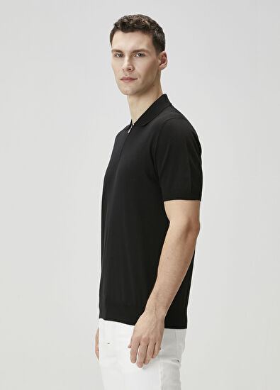 Kiton Siyah Polo Yaka Kısa Kollu Triko - 3